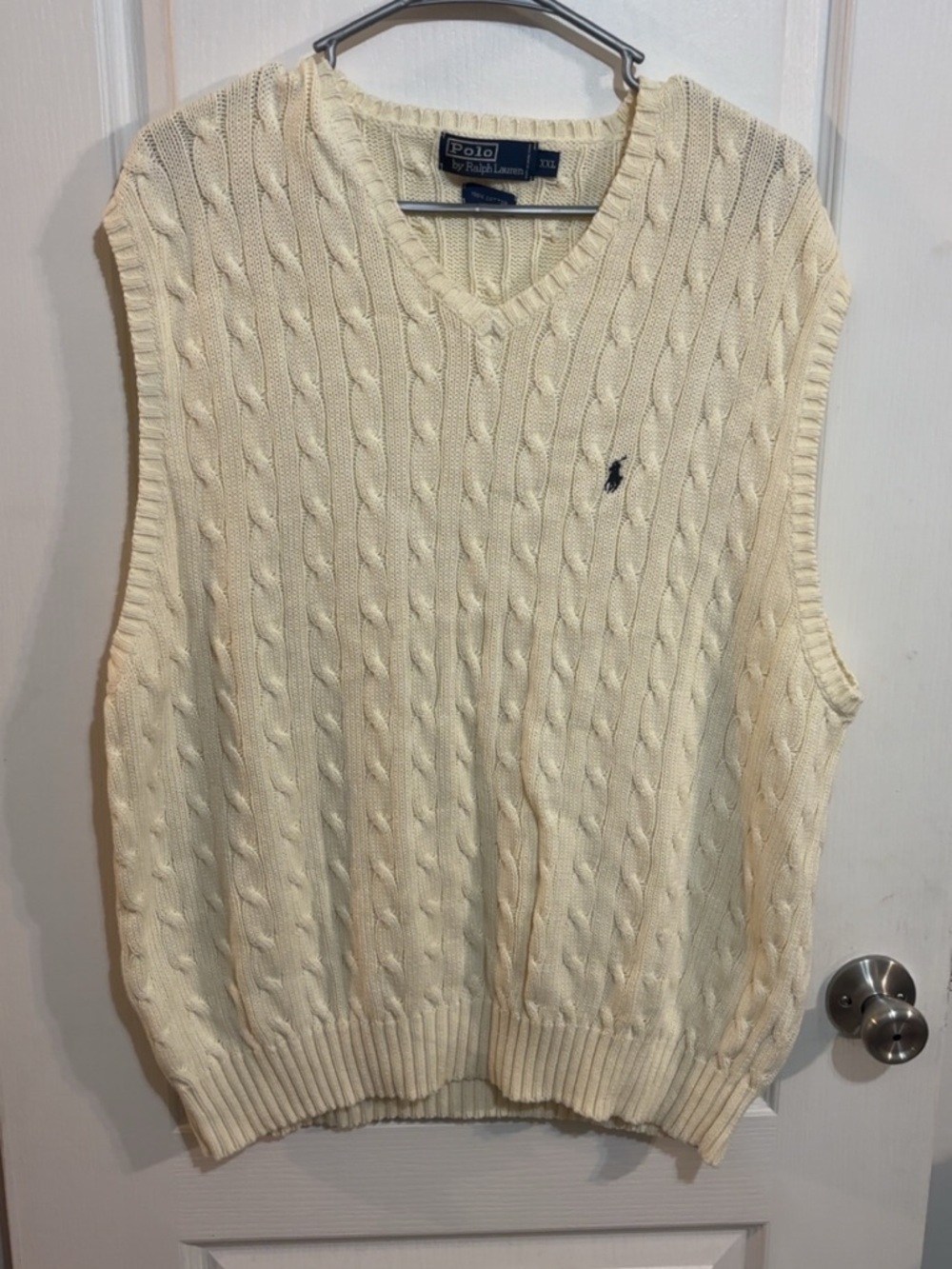 Polo by Ralph Lauren Cream Cable Knit V-Neck Cotton Sweater Vest XXL
